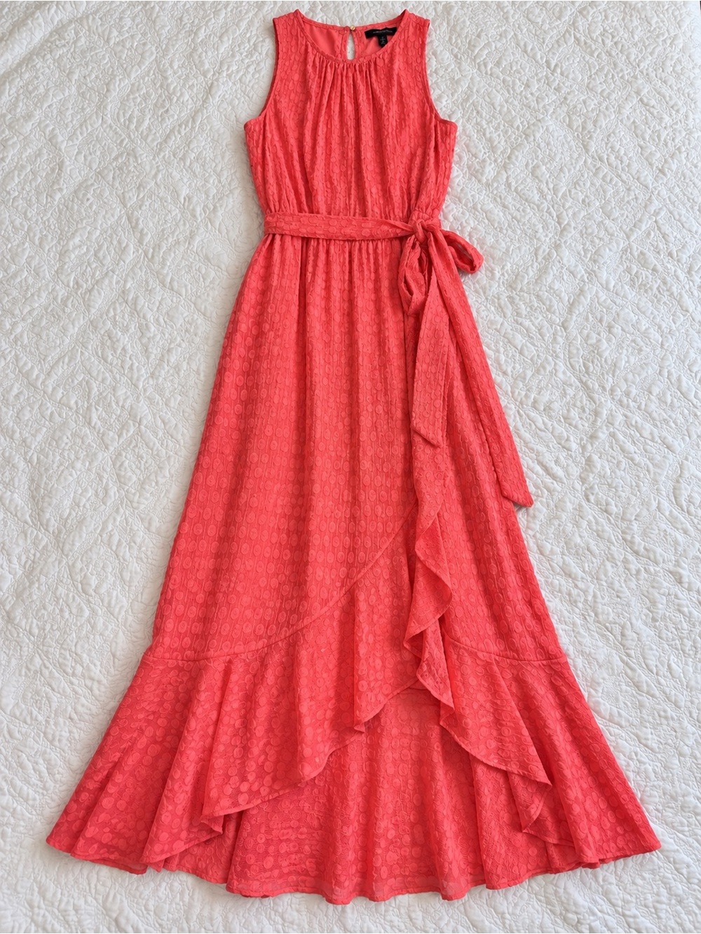 Vince Camuto Coral High-Low Maxi Dress with Waist Tie - Picture 2 of 5